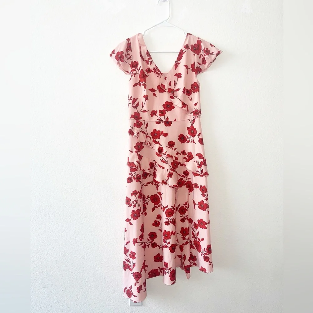Adrianna Papell Living Blooms‎ Ruffle Flare Midi Floral Dress Size 2 - Picture 3 of 9